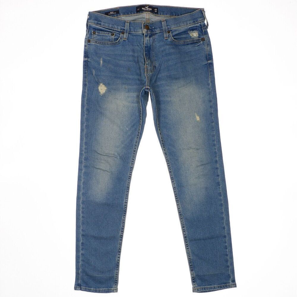 Hollister Skinny Jeans Mens 30 x 30 Measure 32 x 28.5 Distressed Epic Flex Blue